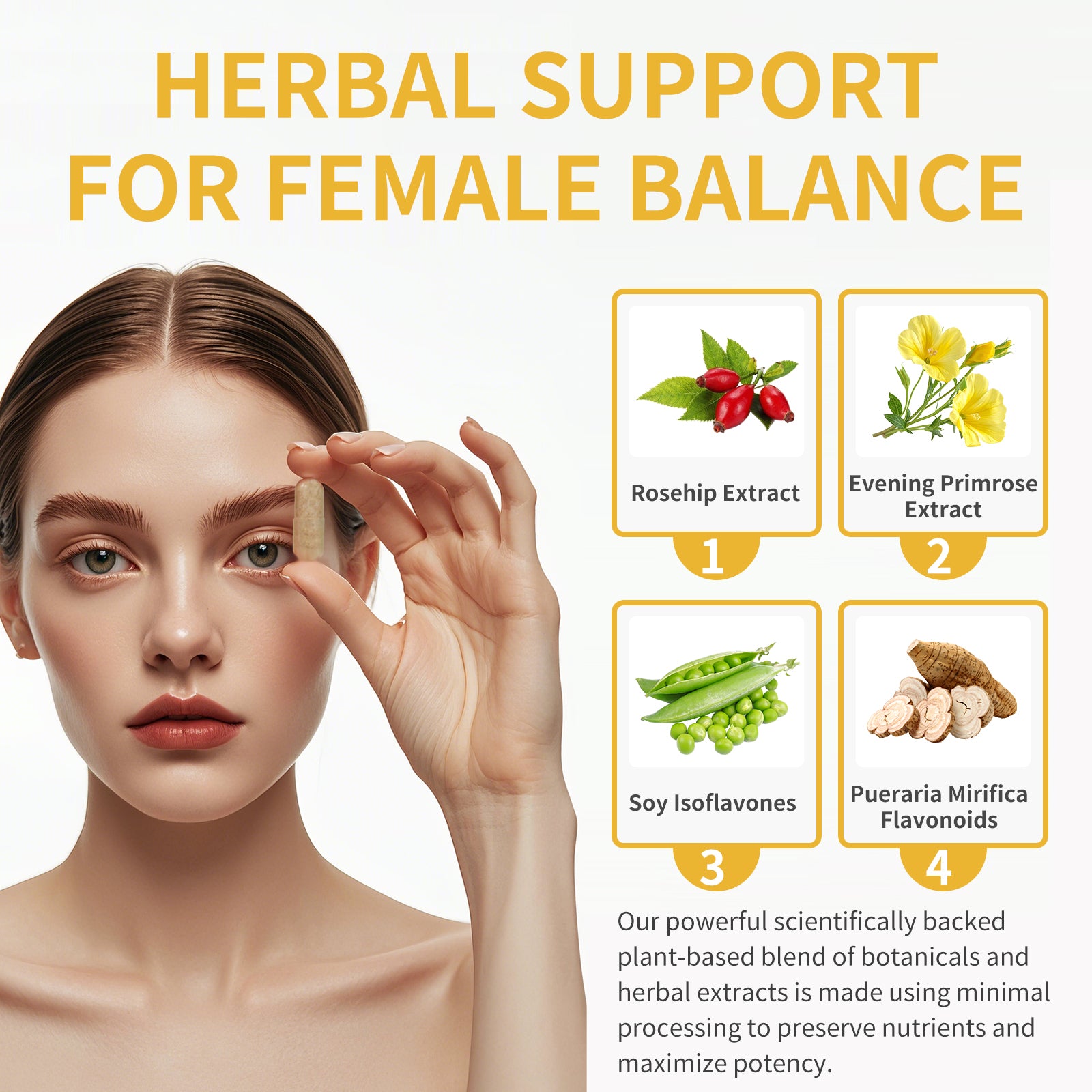 4-in-1 Women’s Hormonal Balance Complex Supplement | Rosehip, Pueraria & Evening Primrose with Soy Isoflavones | Menstrual Cycle, Menopause, Energy Level & Healthy Skin Support