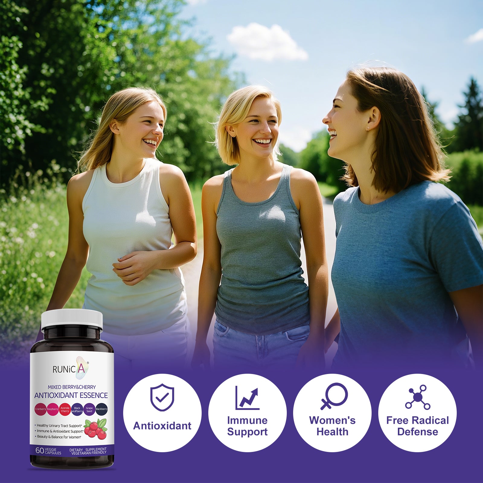 6X 6-in-1 Mixed Berry & Cherry Antioxidant Supplement - 6-Berry Extract for Even Skin Tone & Urinary Tract Health - 120 Vegan Capsules, 60-Day Routine Bundle