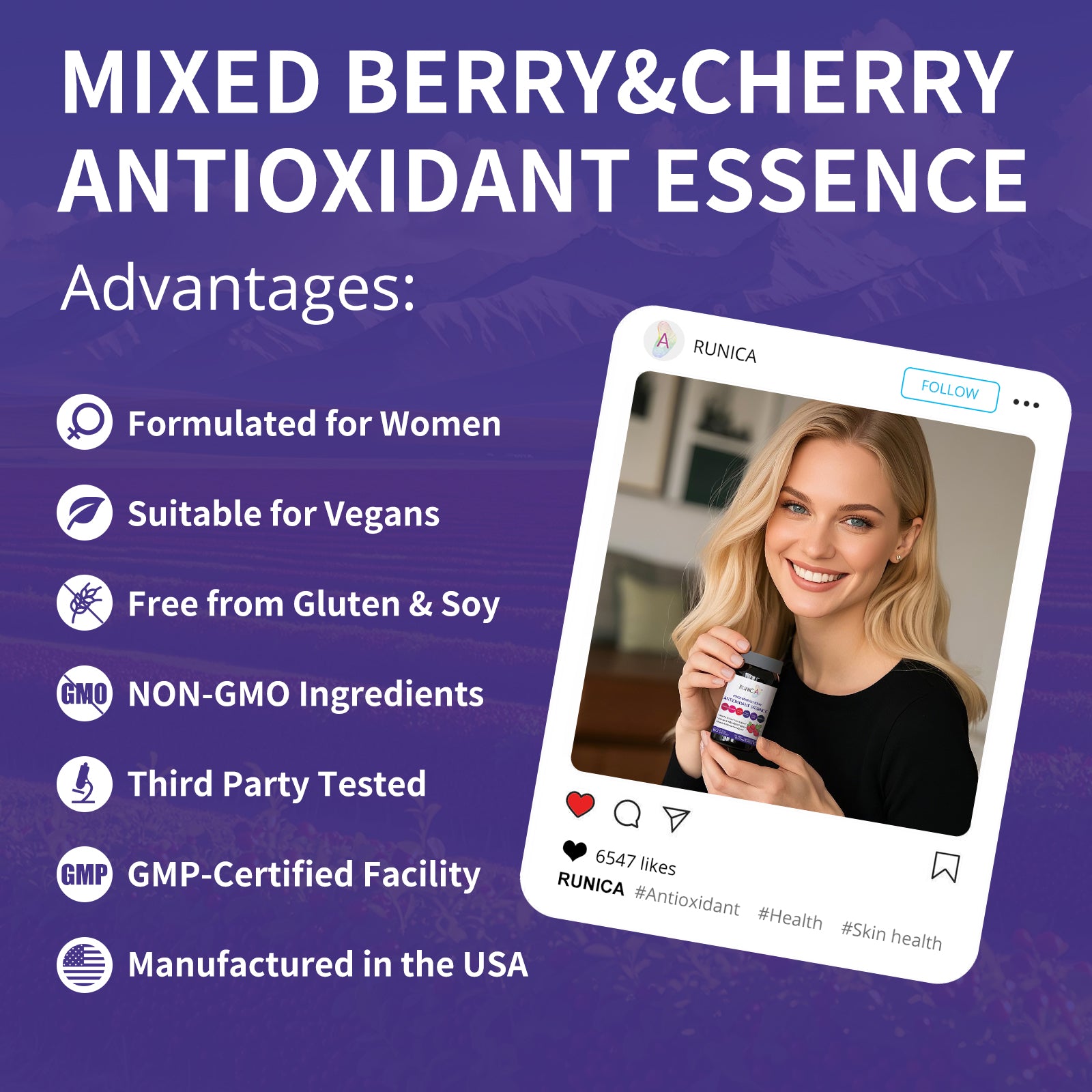 6X 6-in-1 Mixed Berry & Cherry Antioxidant Supplement - 6-Berry Extract for Even Skin Tone & Urinary Tract Health - 120 Vegan Capsules, 60-Day Routine Bundle